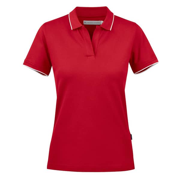 Golf Polo with logo Greenville Ladies Introducing our stylish and comfortable women's polo shirt, designed to enhance your performance on the golf course while keeping you looking and feeling your best. Crafted from high-quality materials and featuring thoughtful design details, this polo shirt is the perfect addition to any golfer's wardrobe. Our polo shirt is tailored for both style and comfort, with a classic white stripe at the collar and sleeves adding a touch of sophistication to the design. Made from a comfortable stretch material in Lacoste knit, it offers freedom of movement and flexibility, allowing you to swing with ease and confidence. The enzyme-washed finish gives the polo shirt a soft and luxurious feel, while the short placket and absence of buttons add a modern and streamlined look. The grey stripe on white polo shirts adds a subtle contrast, creating a timeless and elegant aesthetic that is sure to turn heads on the course. Magnus Business Gifts is your partner for merchandising, gadgets or unique business gifts since 1967. Certified with Ecovadis gold!