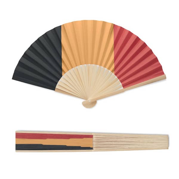 Bamboo Flag Hand Fan with logoCrafted from renewable bamboo, this hand fan offers an elegant and environmentally friendly solution to beat the heat while making a statement.The Bamboo Hand Fan combines traditional craftsmanship with modern sensibilities.Each fan is delicately constructed from high-quality bamboo ribs and a durable fabric canvas, ensuring longevity and reliability.Its smooth, polished surface provides the perfect backdrop for customization, making it an ideal canvas for your brand's logo or message.Your brand's logo or artwork can be elegantly printed or engraved onto the smooth surface of the fan, ensuring visibility and brand recognition.Magnus Business Gifts is your partner for merchandising, gadgets or unique business gifts since 1967.Certified with Ecovadis gold 2023!