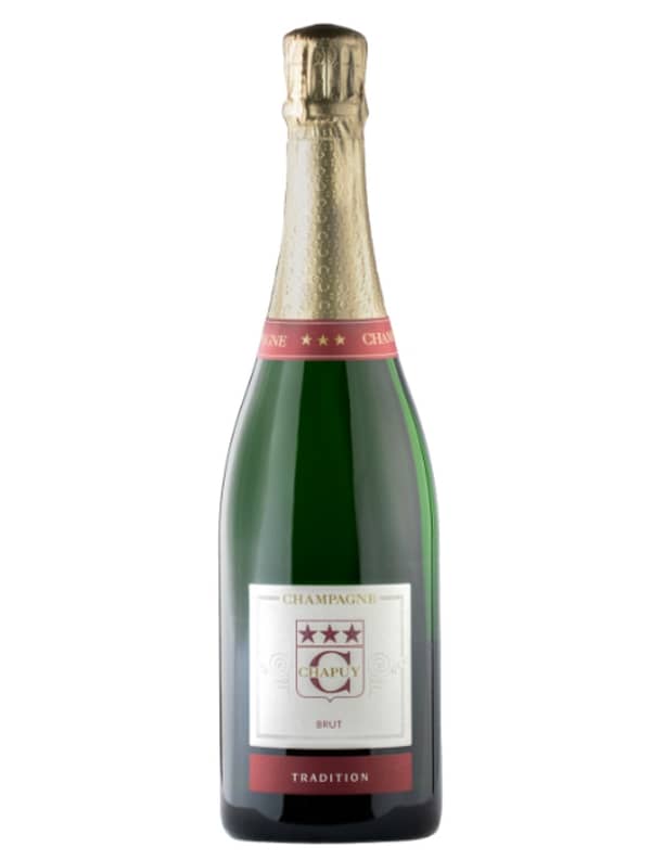 Champagne with logo Brut Tradition This Chapuy Champagne with logo Brut Tradition 750ml is very intense and slightly steely flavors of the Chardonnay blended. With discrete notes of Pinot Noir give the wine an exquisite lightness and fruitiness. A Champagne for any occasions from aperitif to friends' meeting Every bottle of Champagne can be personalized with logo an text. Min order quantity. Depending on the surface we can use embroidery, engraving, 360Â° imprint or screen print.