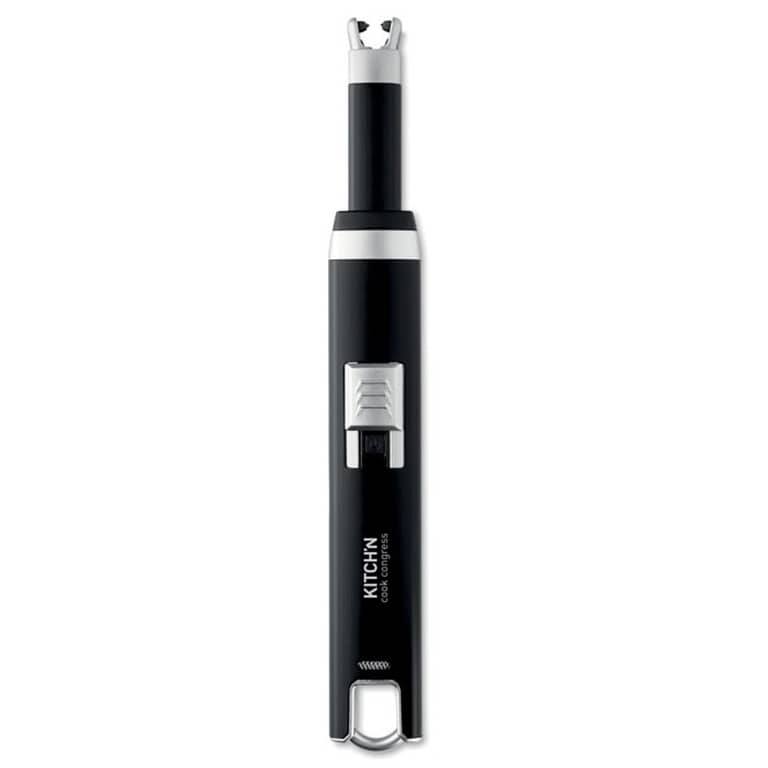 Gadget with logo USB Lighter FLASMA PLUS Gadget with logo, large USB rechargeable injector lighter with single arc flame. Li-Ion 220 mA battery. Including USB charging cable. Available color: Black Dimensions: 20,5X2,7X1,7 CM Width: 2.7 cm Length: 20.5 cm Height: 1.7 cm Volume: 0.758 cdm3 Gross Weight: 0.174 kg Net Weight: 0.065 kg Depending on the surface we can use embroidery, engraving, 360Â° imprint or screen print.