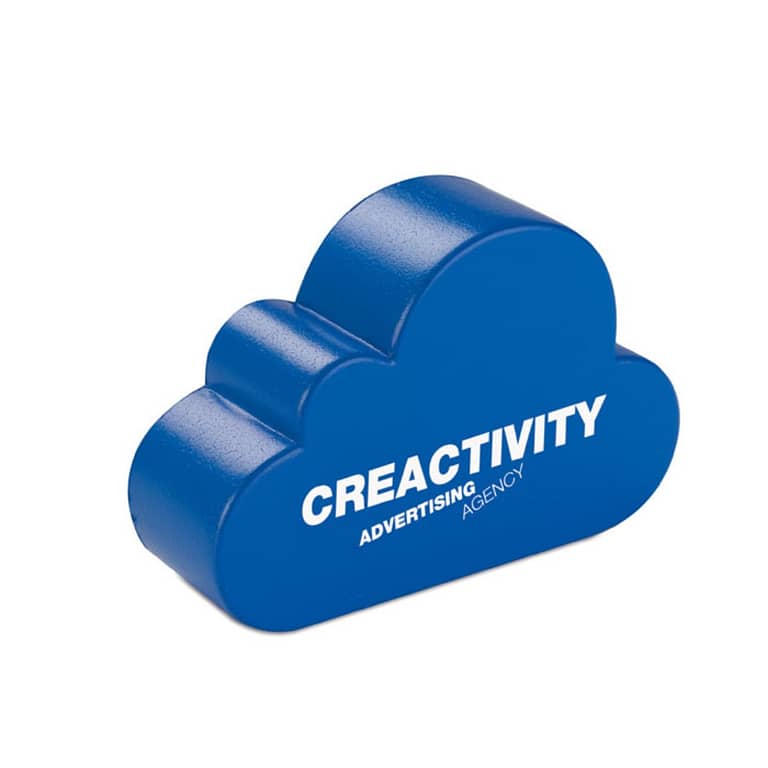 Gadget with logo Anti-stress ball CLOUDY Gadget with logo Anti-stress ball in cloud shape. Comes in PU material. Depending on the surface we can use embroidery, engraving, 360Â° imprint or screenprint.