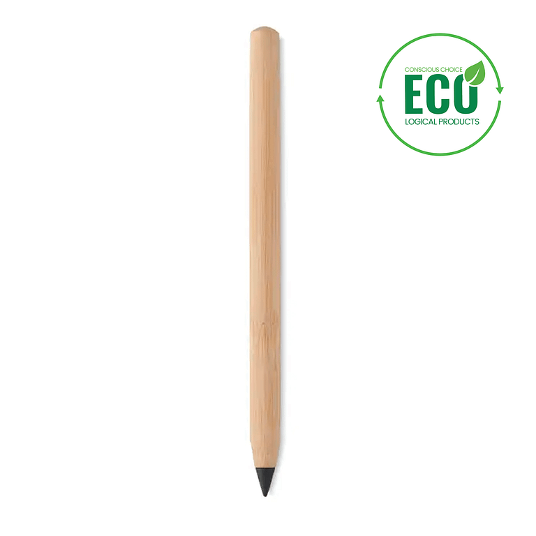 Pen with logo INKLESS BAMBOO Pen with logo in bamboo with paper cap. The pen writes with the metal alloy tip. Long lasting pen Available color: Wood Depending on the surface we can use embroidery, engraving, 360Â° imprint or screen print.