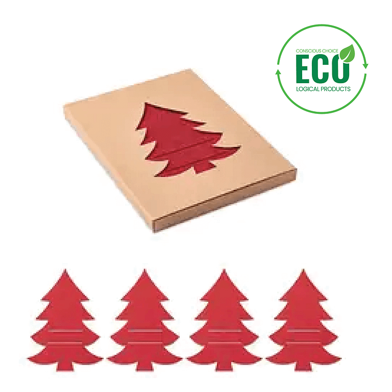 Christmas gadget cutlery holders TREESGUARD Set of 4 RPET felt cutlery holders in Christmas tree shape presented in kraft box. Magnus Business Gifts is your partner for merchandising, gadgets or unique business gifts since 1967. Certified with Ecovadis gold!