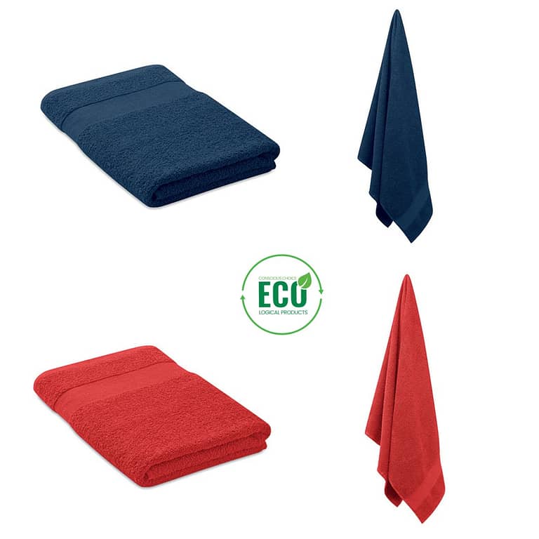 PERRY Towel with logo Towel with logo made of 100% 360 gsm organic cotton. Dimensions 140x70 cm. Terry material is soft and absorbent. Made from organic cotton produced under a certified label. Depending on the surface we can use embroidery, engraving, 360Â° imprint or screen print.