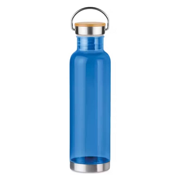Water bottle with your logo HELSINKI BASIC Water bottle with your logo in Tritan™ which is BPA free with stainless steel bottom and lid with bamboo detail. Bamboo is a natural product, there may be slight variations in colour and size per item. Capacity: 800 ml. Not suitable for carbonated drinks. Leak free.