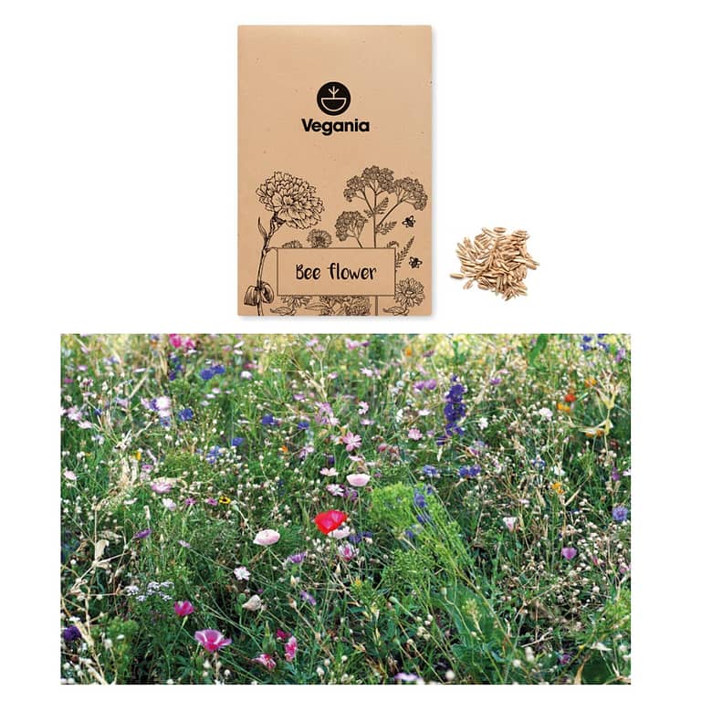 Gadget with logo Flowers mix seeds SEEDLOPEBEE Gadget with logo honey bee flowers mixed seeds in a Kraft envelope. Made in EU. Depending on the surface we can use embroidery, engraving, 360Â° imprint or screen print.