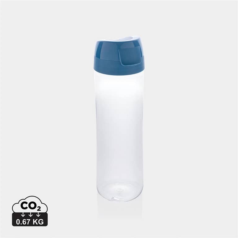 Renew Tritan water bottle with logo Tritan Renew water bottle with logo, made in Italy 0,75L water bottle with 1 hand opening. Made with Tritan™ Renew – an innovative plastic that uses as much as 50% recycled material in place of fossil-based resources. Clear, clean and sustainable without any compromise on performance and durability. Recycled material verified by using ISCC Mass Balance Approach. Tritan Renew is powered by a unique process that breaks down waste plastic back into its basic chemical building blocks, allowing plastic materials to be recycled time and time again. This may cause minor imperfections on the product body but adds to its recycled character. Spill proof lid. Available colors: blue / transparent, green/ transparent, white/ transparent, black / transparent, grey/ transparent.