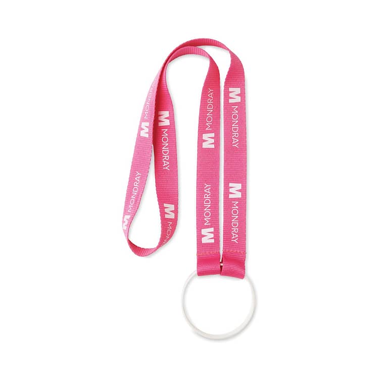 Lanyard with logo 1 Create your lanyard with logo made from polyester ca. 90cm. With 2 metal karabiniers or choose from one of the other clip options. The polyester ribbon is printed with your pan tone colour matched logo designs on one or two sides. We use different printing techniques to add your logo. Depending on the surface we can use embroidery, engraving, 360Â° imprint or screenprint.