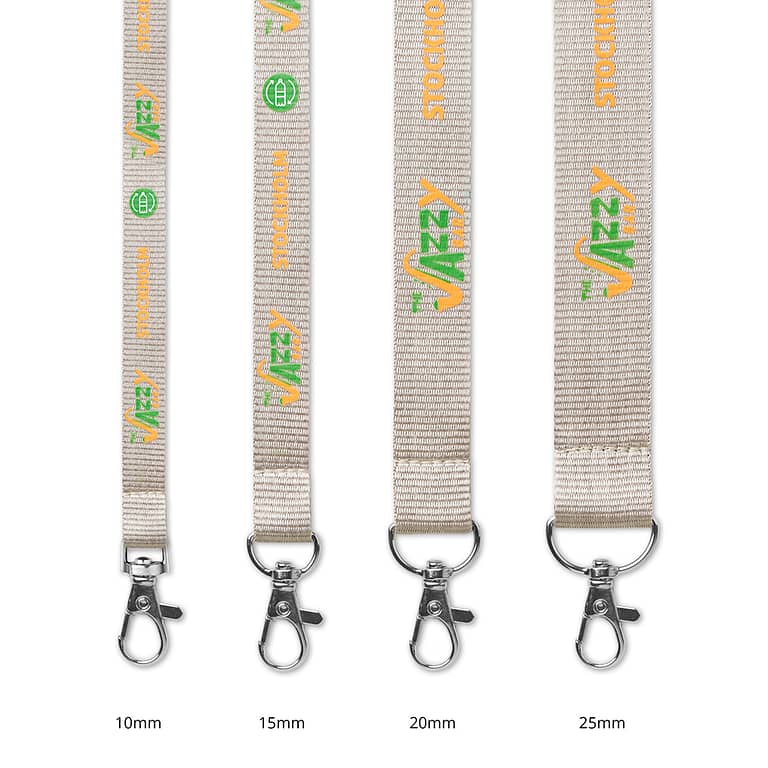 Lanyard with logo 2 Create your lanyard with logo made from polyester ca. 90cm. With 2 metal karabiniers or choose from one of the other clip options. The polyester ribbon is printed with your pan tone colour matched logo designs on one or two sides. We use different printing techniques to add your logo. Depending on the surface we can use embroidery, engraving, 360Â° imprint or screenprint.