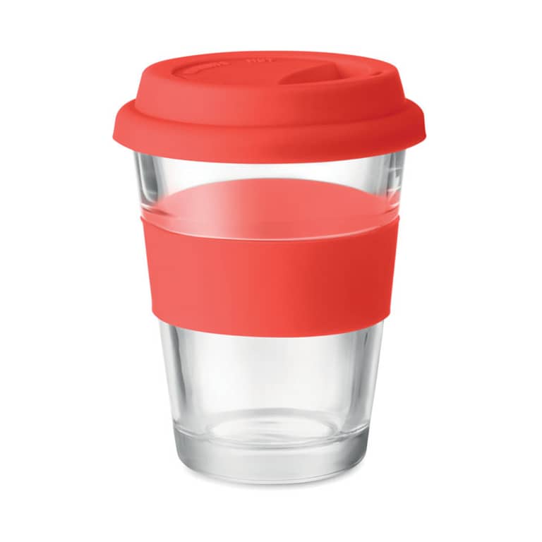 Tumbler with logo in glass ASTOGLASS Glass tumbler with silicone lid and grip. Capacity 350 ml. As this is a single wall mug heat transfer can still occur. Dimensions: Ø9X12CM Height: 12 cm Diameter: 9 cm Volume: 1.691 cdm3 Gross Weight: 0.408 kg Net Weight: 0.361 kg Magnus Business Gifts is your partner for merchandising, gadgets or unique business gifts since 1967. Certified with Ecovadis gold!