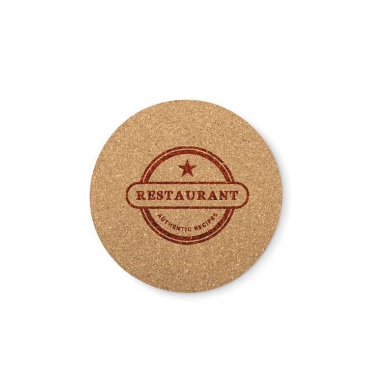 Wine accessoire with logo cork coaster BIERPON Cork coaster round shape. Cork is a natural material, due to its structural nature and surface porosity the final print result per item may have deviations. Available color: Wood Dimensions: Ø10X0.5CM Height: 0.5 cm Diameter: 10 cm Volume: 0.062 cdm3 Gross Weight: 0.015 kg Net Weight: 0.014 kg Magnus Business Gifts is your partner for merchandising, gadgets or unique business gifts since 1967. Certified with Ecovadis gold!