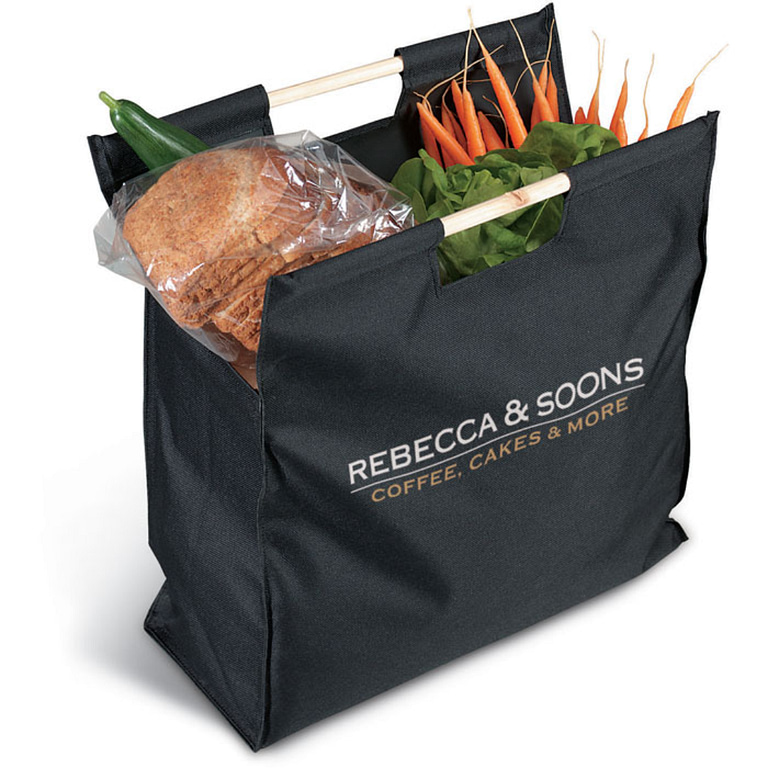 Gadget with logo Shopping bag MERCADO Shopping bag in 600D polyester with logo with wooden handles. Food not included. Available color: Black, Red, Blue Dimensions: 40X16X39,5 CM Width: 16 cm Length: 40 cm Height: 39.5 cm Volume: 0.84 cdm3 Gross Weight: 0.304 kg Net Weight: 0.3 kg Magnus Business Gifts is your partner for merchandising, gadgets or unique business gifts since 1967. Certified with Ecovadis gold!