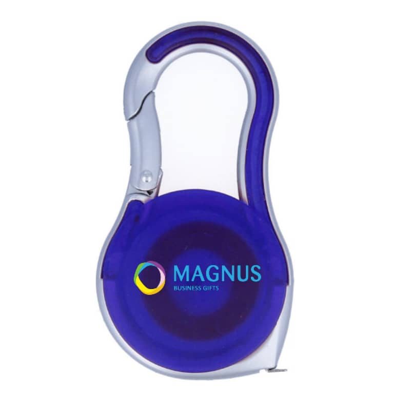 Gadget with logo Measuring tape METRICA Measuring tape with carabiner with logo. 1.78 metres long. Available color: Transparent Blue Dimensions: 8,5X4,7X1 CM Width: 4.7 cm Length: 8.5 cm Height: 1 cm Volume: 0.068 cdm3 Gross Weight: 0.026 kg Net Weight: 0.023 kg Magnus Business Gifts is your partner for merchandising, gadgets or unique business gifts since 1967. Certified with Ecovadis gold!