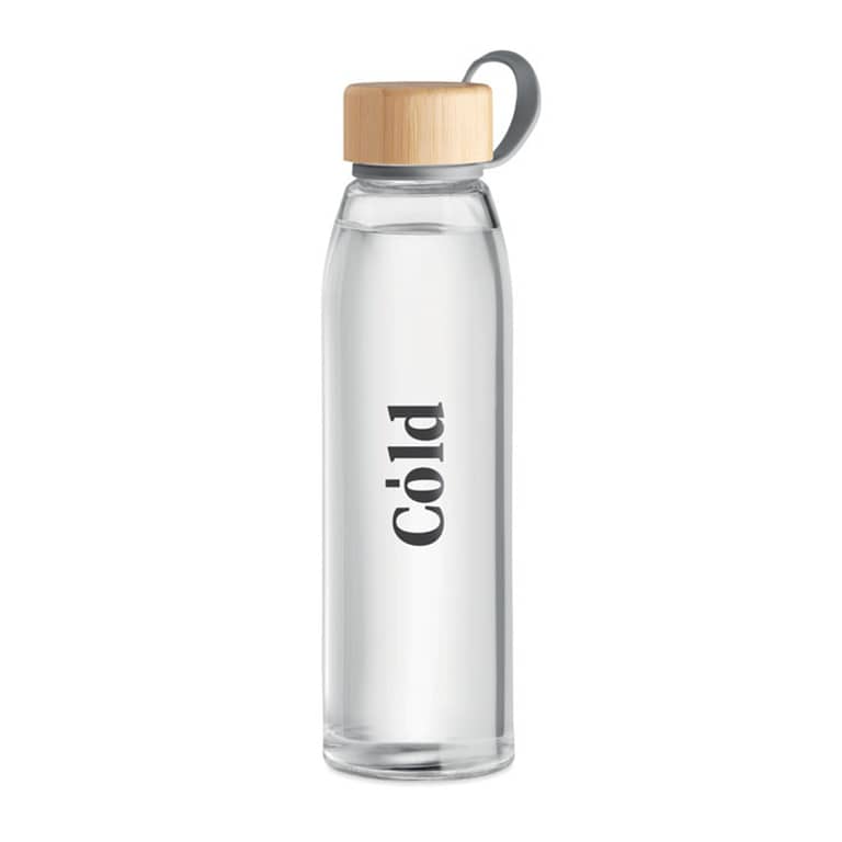 Water bottle with logo FJORD Glass bottle with logo with bamboo lid and TPU holder. Not suitable for carbonated drinks. Capacity: 500 ml. Leak free. Available color: Transparent Dimensions: Ø6X22.5CM Height: 22.5 cm Diameter: 6 cm Volume: 1.64 cdm3 Gross Weight: 0.409 kg Net Weight: 0.322 kg Magnus Business Gifts is your partner for merchandising, gadgets or unique business gifts since 1967. Certified with Ecovadis gold!
