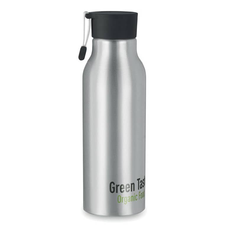 Water bottle with logo MADISON Single wall aluminium bottle with PP lid and silicone strap. Capacity: 500 ml. Available color: Black, Royal Blue Dimensions: Ø6,5X20 CM Height: 20 cm Diameter: 6.5 cm Volume: 1.271 cdm3 Gross Weight: 0.103 kg Net Weight: 0.081 kg Magnus Business Gifts is your partner for merchandising, gadgets or unique business gifts since 1967. Certified with Ecovadis gold!