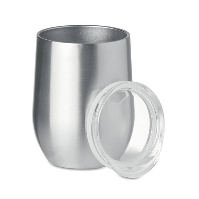 Mug with logo CHIN CHIN Powder coated double wall stainless steel 304 18/8 mug and can also be used as a wine glass. Capacity: 300ml. Bulk packaging. Available color: Matt Silver, Black, White Dimensions: Ø9X11CM Height: 11 cm Diameter: 9 cm Volume: 1.223 cdm3 Gross Weight: 0.224 kg Net Weight: 0.208 kg Magnus Business Gifts is your partner for merchandising, gadgets or unique business gifts since 1967. Certified with Ecovadis gold!