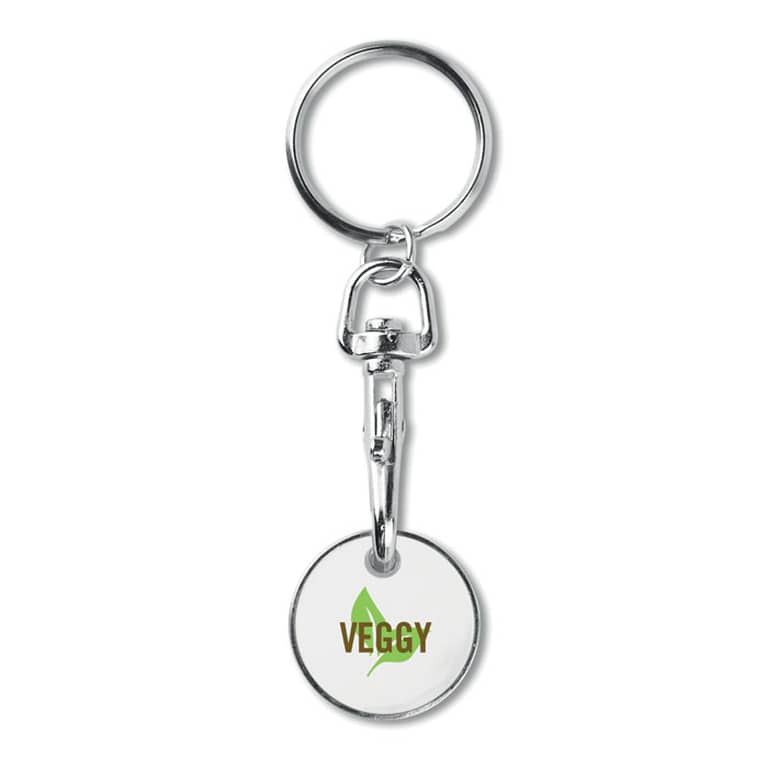 Gadget with logo Key ring TOKENRING Metal key ring trolley euro token. With imitation enamel coating on the front side. Size Ø23,2x2,1 mm thickness. Available color: White, Royal Blue, Red Dimensions: Ø2.3X8 CM Diameter: 2.3 cm Volume: 0.016 cdm3 Gross Weight: 0.013 kg Net Weight: 0.012 kg Magnus Business Gifts is your partner for merchandising, gadgets or unique business gifts since 1967. Certified with Ecovadis gold!