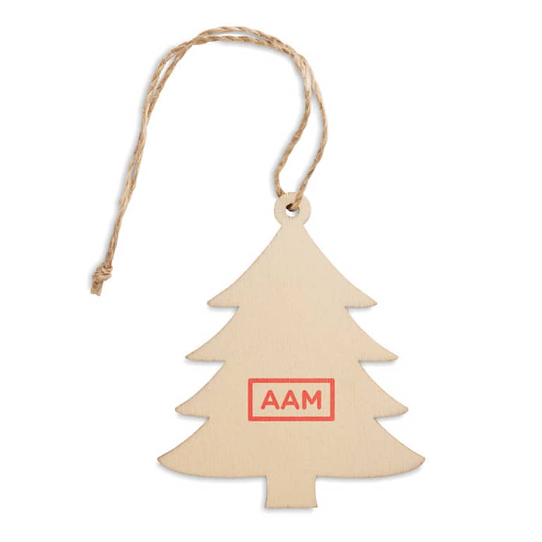 Christmas gadget with logo Wooden Tree hanger ARBY Wooden tree shaped decoration hanger with jute cord. MDF is made from natural materials, there may be slight variations in colour and size peritem, which can affect the final decoration outcome. Available color: Wood Dimensions: 7,9X6,3X0,2CM Width: 6.3 cm Length: 7.9 cm Height: 0.2 cm Volume: 0.027 cdm3 Gross Weight: 0.005 kg Net Weight: 0.004 kg Magnus Business Gifts is your partner for merchandising, gadgets or unique business gifts since 1967. Certified with Ecovadis gold!
