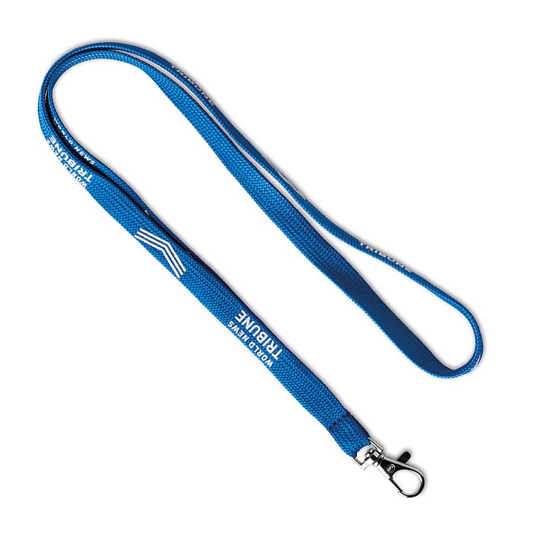 Lanyard with logo Tubular Tubular lanyard with logo made from polyester. With a metal karabinier or choose from one of the other clip options. The ca. 90cm polyester tubular ribbon is printed with your pantone colour matched logo designs on one or two sides. We use different printing techniques to add your logo. Depending on the surface we can use embroidery, engraving, 360° imprint or screenprint.