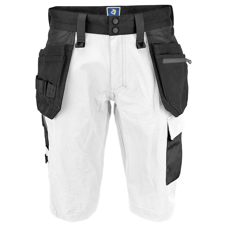 Projob Short with logo Short fully stretchy for more comfort and freedom of movement. Modern fit: narrow legs. The sides at the top are not stretchy to give the trousers stability. Ventilation at the waist through perforated waistband. Spacious leg pockets on both sides, telephone pocket with magnetic closure. Left pocket: leg pocket for tools and pens. Available color: White, Navy, Grey, Black Material 1: 65% polyester, 35% cotton 240gr Material 2: 100% polyester 210gr Material 3: 91.5% nylon, 8.5% spandex 240gr Material 4: 100% polyamide 230gr Reinforcements: 89% Cordura®, 11% spandex Magnus Business Gifts is your partner for merchandising, gadgets or unique business gifts since 1967. Certified with Ecovadis gold!