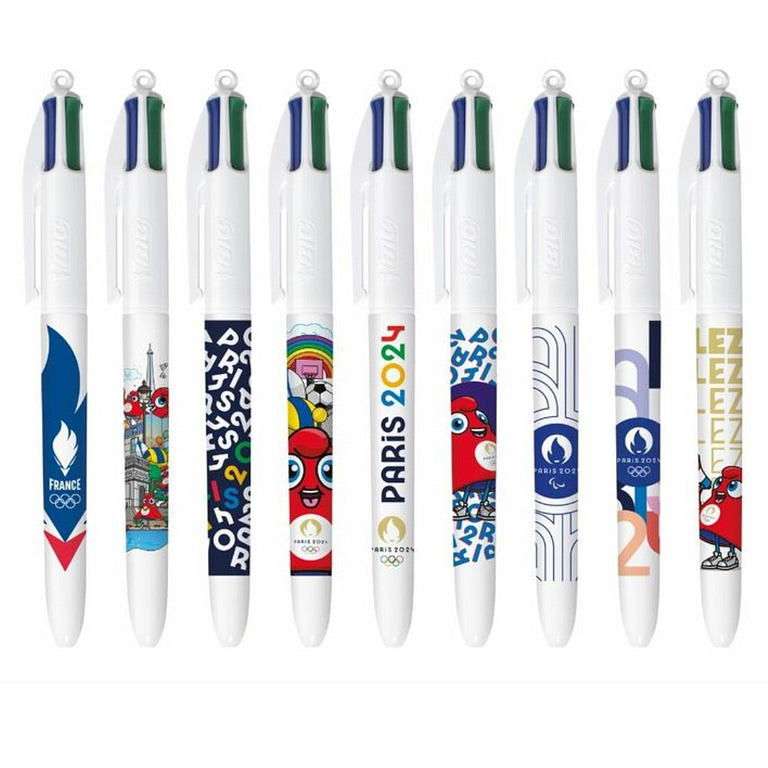 BIC Pen 4 Colors Edition Paris 2024 Get ready to celebrate the spirit of the Paris 2024 Olympic and Paralympic Games with the BIC Pen 4 Colors Edition Paris 2024! As an official licensee of this prestigious event, BIC is proud to introduce a collection of its iconic 4 Colors pens featuring nine exclusive designs that capture the essence of this historic occasion. Why Choose the BIC Pen 4 Colors Edition Paris 2024? Experience the excitement of the Paris 2024 Games every time you pick up your pen. With vibrant colors and stylish designs inspired by the Olympic and Paralympic spirit, these pens are not just writing instruments but also collectible memorabilia that commemorate this momentous event. Features: Iconic 4 Colors pen design: Featuring four ink colors in one convenient pen, the BIC Pen 4 Colors Edition Paris 2024 offers versatility and functionality for all your writing needs. Exclusive designs: Each pen in this collection showcases a unique design that pays tribute to the Paris 2024 Games, making them a must-have for collectors and fans alike. Officially licensed: Rest assured that you're getting an authentic piece of Paris 2024 merchandise, proudly produced by BIC under official license. Whether you're taking notes, doodling, or simply expressing yourself through writing, the BIC Pen 4 Colors Edition Paris 2024 is the perfect accessory to show your support for the Games. Join BIC in celebrating this historic event and make your mark with style and flair.