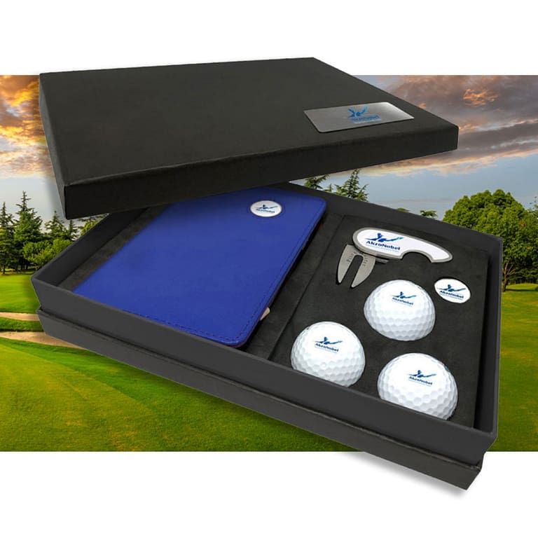 Golf Gift Pack with logo Elevate Your Golfing Experience with Our Premium Golf Gift Pack Looking for the perfect gift for the golf enthusiast in your life? Look no further than our luxurious golf gift packs, thoughtfully curated to enhance every aspect of the golfing experience. Our gift packs come beautifully presented in a luxurious packaging or a stylish organic cotton gift bag , complete with a glistening stainless steel plaque adorning the lid. Inside, recipients will discover: Golf Towel: Our premium golf towel is not only functional but also stylish, featuring intricate embroidery for added flair. Crafted from high-quality materials, it provides excellent absorbency and durability round after round. Available in 12 different colors, you can choose the perfect shade to suit any golfer's style. Pitchfork with Ball Marker: Say goodbye to misplaced ball markers with our sleek metal pitchfork. Equipped with a magnetic ball marker, it ensures quick and easy access on the green, helping golfers maintain focus and efficiency during play. Golf Balls: Experience unparalleled performance with three golf balls included in the gift pack. Renowned for their exceptional feel and distance, these balls are trusted by professional and amateur golfers alike. REQUEST A FREE QUOTE The easiest way to kick off your design process is to request a quote. In your request, you can share your idea, your deadline, and send us images of your character. MOQ required. Magnus Business Gifts is your partner for merchandising, gadgets or unique business gifts since 1967. Certified with Ecovadis gold!