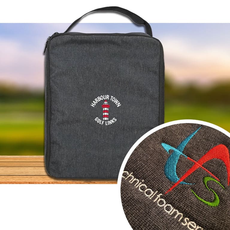 Golf Shoe Bag with logo Take your golf game to the next level with our premium custom golf shoe bag, designed to keep your shoes protected, organized, and stylish both on and off the course. Our golf shoe bag is thoughtfully crafted with golfers in mind. Featuring ventilation panels on both sides, it ensures optimal airflow to keep your shoes fresh and odor-free, even after a long day on the course. The double zipper closure provides easy access to your shoes, while the sturdy handle makes it convenient to carry. But what truly sets our golf shoe bag apart is the option for customization. With your logo beautifully embroidered on the front, you can showcase your brand with pride every time you hit the links. Made from high-quality materials, our golf shoe bags are built to last. REQUEST A FREE QUOTE The easiest way to kick off your design process is to request a quote. In your request, you can share your idea, your deadline, and send us images of your character. MOQ required. Magnus Business Gifts is your partner for merchandising, gadgets or unique business gifts since 1967. Certified with Ecovadis gold!