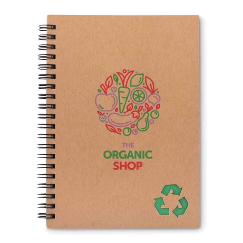 Eco promotional gadgets notebooks CUSTOM ECO SUSTAINABLE NOTEBOOKS Sustainable notebooks with logo can be a great choice for a business gift or promotional gadget. These notebooks are Eco-friendly and made from sustainable materials, such as recycled paper or bamboo. By choosing sustainable notebooks printed with your logo, you can show your commitment to sustainability while also providing a useful and thoughtful gift to your clients or employees. A notebook has a large printing surface to let your logo stand out. Ask our team now what you can do with your budget.