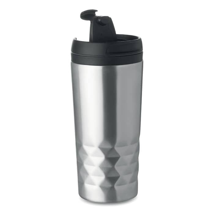 Cup with logo TAMPAS Double wall stainless steel travel cup with logo with inner PP and lid. Capacity: 280 ml. Available color: Matt Silver Dimensions: Ø7X16CM Height: 16 cm Diameter: 7 cm Volume: 1.276 cdm3 Gross Weight: 0.2 kg Net Weight: 0.15 kg Magnus Business Gifts is your partner for merchandising, gadgets or unique business gifts since 1967. Certified with Ecovadis gold!