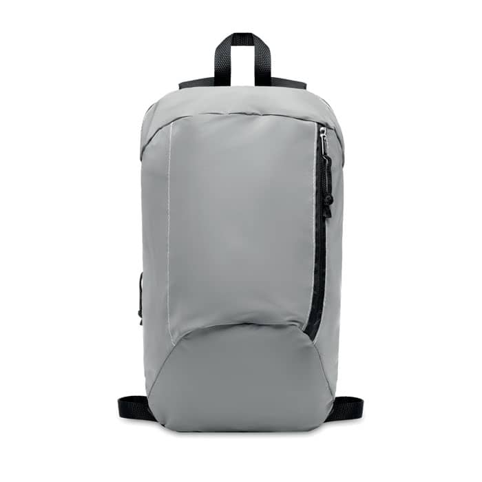 Gadget with logo Backpack VISIBACK Backpack with logo with the front in high reflective polyester with zippered outside pocket and for comfort a padded back section in 600D polyester. Available color: Matt Silver Dimensions: 22X10X39 CM Width: 10 cm Length: 22 cm Height: 39 cm Volume: 1.796 cdm3 Gross Weight: 0.172 kg Net Weight: 0.143 kg Magnus Business Gifts is your partner for merchandising, gadgets or unique business gifts since 1967. Certified with Ecovadis gold!