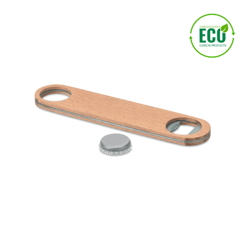 Gadget with logo bottle opener CANOPY Gadget with logo, Stainless steel bottle opener with logo and wooden surface. Available color: Wood Dimensions: 17.5X3.5X0.8CM Width: 3.5 cm Length: 17.5 cm Height: 0.8 cm Volume: 0.128 cdm3 Gross Weight: 0.103 kg Net Weight: 0.085 kg Depending on the surface we can use embroidery, engraving, 360Â° imprint or screen print.