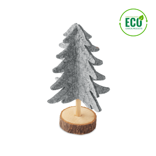Gadget with logo Christmas tree FINTREE Christmas Felt tree with logo shaped decoration with wooden base. Depending on the surface we can use embroidery, engraving, 360° imprint or screen print.