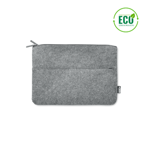 Laptop bag with logo TOPLO Laptop bag with logo, 14 inch in RPET felt zippered laptop bag with zippered front pocket. Made from recycled PET plastic. Available colors: Dark Grey, Grey Dimensions: 36X26CM Width: 26 cm Length: 36 cm Volume: 0.97 cdm3 Gross Weight: 0.12 kg Net Weight: 0.104 kg Depending on the surface we can use embroidery, engraving, 360° imprint or screen print.