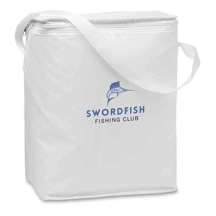 Cooler bag with logo CUBACOOL Cooler bag with logo for 6 1,5l bottles Made out of polyester with non woven white trimmings. 80gr/m². Isolation material: aluminium foil. Capacity 12,5L Dimensions: 26X17X32CM Width: 17 cm Length: 26 cm Height: 32 cm Volume: 1.271 cdm3 Gross Weight: 0.084 kg Net Weight: 0.061 kg We use different printing techniques to add your logo. Depending on the surface we can use embroidery, engraving, 360° imprint or screen print.