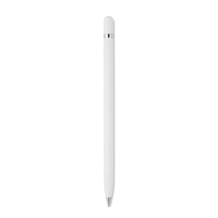Pen with logo INKLESS Pen with logo in aluminium. The pen writes with the metal alloy tip. Long lasting pen. Available colors: White, Black Dimensions: Ã˜1X17 CM Height: 17 cm Diameter: 1 cm Volume: 0.031 cdm3 Gross Weight: 0.024 kg Net Weight: 0.02 kg Depending on the surface we can use embroidery, engraving, 360Â° imprint or screen print.