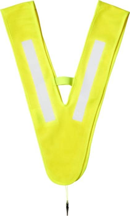 Nikolai V-Shaped Safety Vest with logo Nikolai V-Shaped Safety Vest with logo, unisex and easy to wear for both pedestrians and cyclists. Hook-and-loop closure on the shoulder for extra security.Â  Available Colors: Neon Yellow Easy to put on, and the strong fastening clip ensures the vest is firmly attached to the clothing. The elastic band at the front and back makes it stretchy and easy to wear over thick coats. Tested and certified to EN13356:2001 Type 2 regulations. Follows the PPE guidelines on the application of Regulation (EU) 2016/425 Personal Protective Equipment Category II. Polyester.