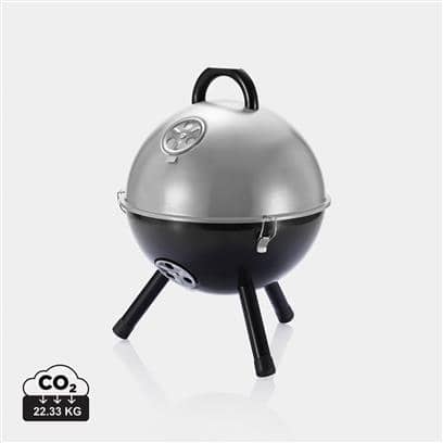 Gadget with logo BBQ Kettle Gadget with logo, BBQ Kettle with design handle. Food grill with wire handle and adjustable air valves. Registered design. 12 inch barbecue Available colors: Silver/Grey Material: Iron Product size (cm): 32,3 x 32,1 Depending on the surface we can use embroidery, engraving, 360Â° imprint or screen print.