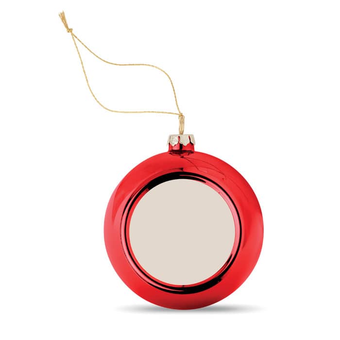Christmas gadget with logo HAPPY BALL Christmas bauble in shiny PP including plate for sublimation print. Diameter 6 cm. Available color: Red, Gold, Silver. Dimensions: Ø6 CM Diameter: 6 cm Volume: 0.305 cdm3 Gross Weight: 0.025 kg Net Weight: 0.013 kg Magnus Business Gifts is your partner for merchandising, gadgets or unique business gifts since 1967. Certified with Ecovadis gold!