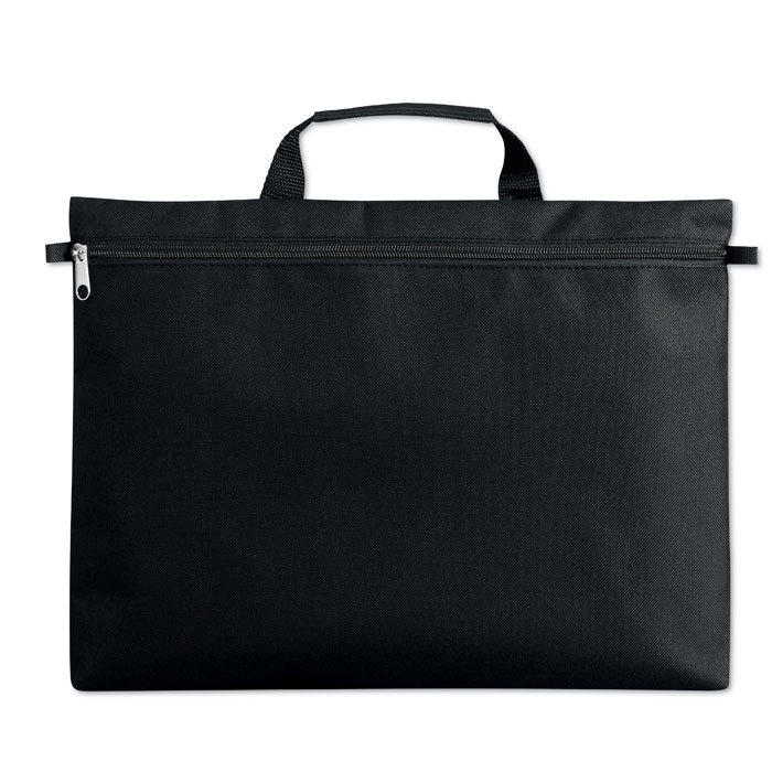 Gadget with logo Bag AMANTA Document bag with logo in 600D polyester, with main compartment. Available color: Black Dimensions: 37X3,5X27,5 CM Width: 3.5 cm Length: 37 cm Height: 27.5 cm Volume: 0.367 cdm3 Gross Weight: 0.11 kg Net Weight: 0.094 kg  Magnus Business Gifts is your partner for merchandising, gadgets or unique business gifts since 1967. Certified with Ecovadis gold!