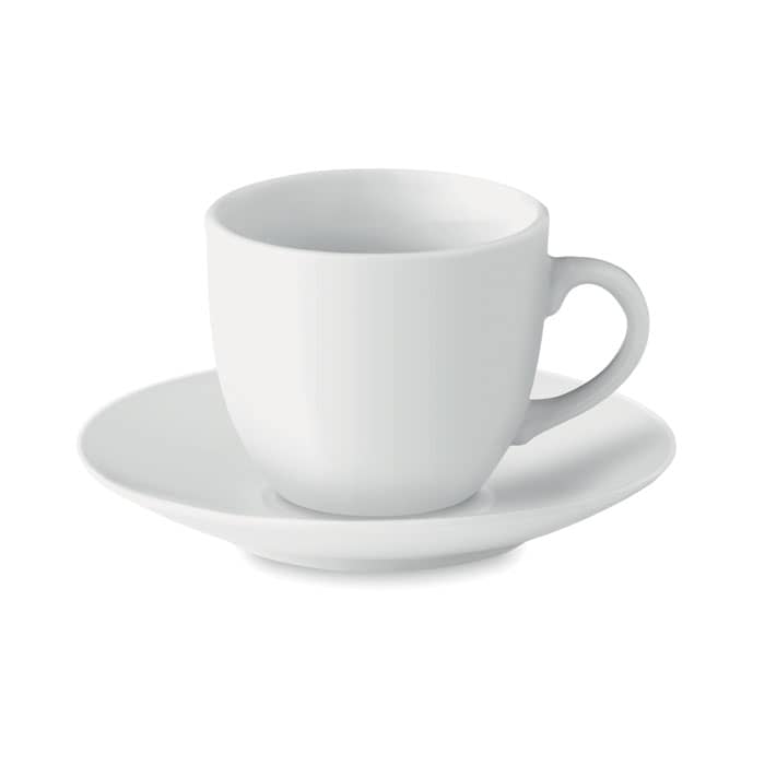 Mug with logo ESPRESSO Porcelain espresso cup and saucer. Capacity:80 ml. Bulk packaging Pad printing is not dishwasher safe. Ceramic transfer is dishwasher safe. Available color: White Dimensions: Ø6X 5 CM Height: 5 cm Diameter: 6 cm Volume: 0.552 cdm3 Gross Weight: 0.192 kg Net Weight: 0.178 kg Magnus Business Gifts is your partner for merchandising, gadgets or unique business gifts since 1967. Certified with Ecovadis gold!
