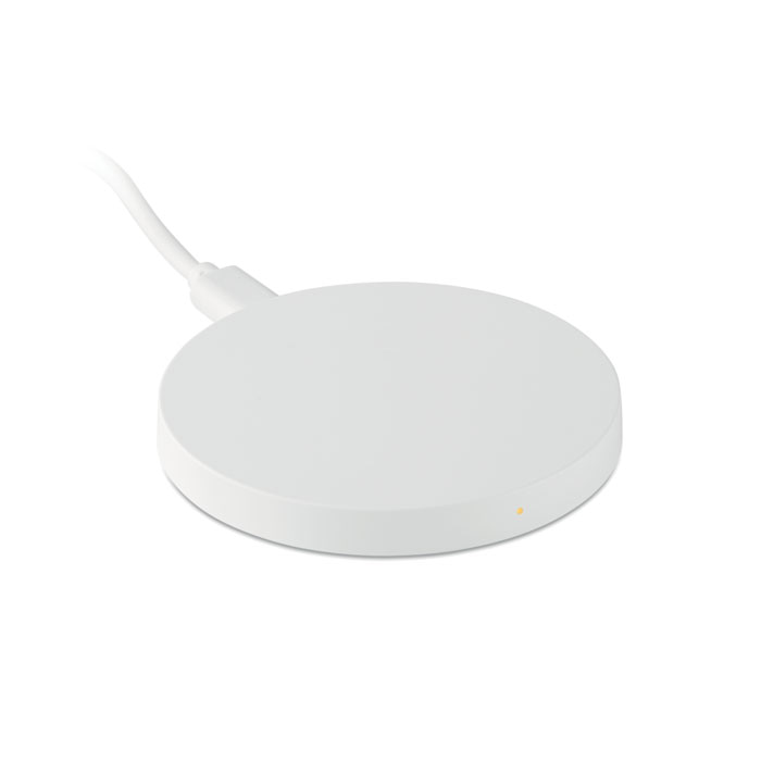 Wireless charger with logo FLAKE Wireless charger with logo, connect device to your computer, place smartphone on device to commence charging. Output: DC5V/1A (5W). Compatible latest androids, iPhoneÂ® 8, X and newer. Ideal for full color personalisation. Available color: White Dimensions: Ã˜7X0,8 CM Height: 0.8 cm Diameter: 7 cm Volume: 0.179 cdm3 Gross Weight: 0.064 kg Net Weight: 0.047 kg Depending on the surface we can use embroidery, engraving, 360Â° imprint or screen print.