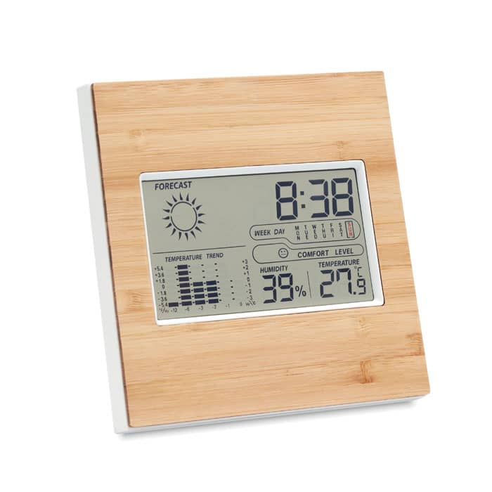 TURKU Weather station Weather station bamboo front with logo  |Magnus Business Gifts