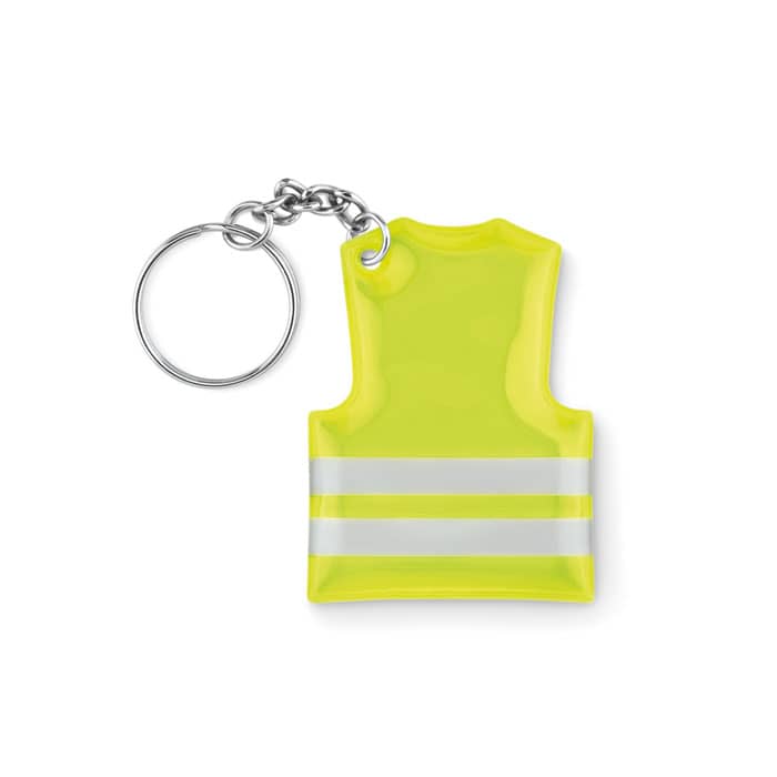 Key ring with logo Safety Key ring with logo in Reflective PVC. Available color: Neon Yellow Dimensions: 4,3X0,2X6 CM Width: 0.2 cm Length: 4.3 cm Height: 6 cm Volume: 0.036 cdm3 Gross Weight: 0.062 kg Net Weight: 0.058 kg Depending on the surface we can use embroidery, engraving, 360° imprint or screen print.