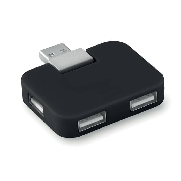 USB gadget with logo hub SQUARE USB gadget with logo 4 Port USB hub in ABS. Available colors: Black, White Dimensions: 5X4.1X1 CM Width: 4.1 cm Length: 5 cm Height: 1 cm Volume: 0.058 cdm3 Gross Weight: 0.023 kg Net Weight: 0.017 kg Depending on the surface we can use embroidery, engraving, 360Â° imprint or screen print.