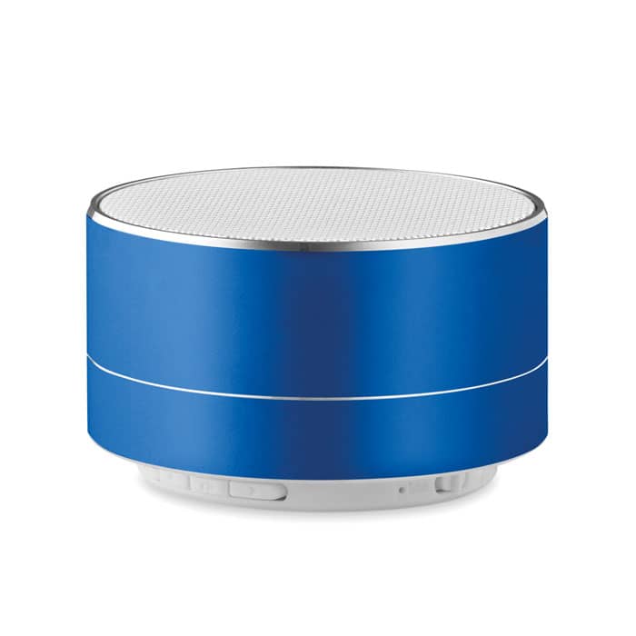 Audio gadget with logo Bluetooth speaker Sound Audio gadget with logo, Bluetooth speaker 4.2 in aluminium with rechargeable Li-on 450mAh battery and light at the bottom of the speaker. Output data: 3W, 4 Ohm and 5V. Micro USB cable included. Playing time aprox. 3h. Available colors: Royal Blue, Matt Silver, Black Dimensions: Ø7X4,3 CM Height: 4.3 cm Diameter: 7 cm Volume: 0.465 cdm3 Gross Weight: 0.162 kg Net Weight: 0.137 kg Depending on the surface we can use embroidery, engraving, 360° imprint or screen print.