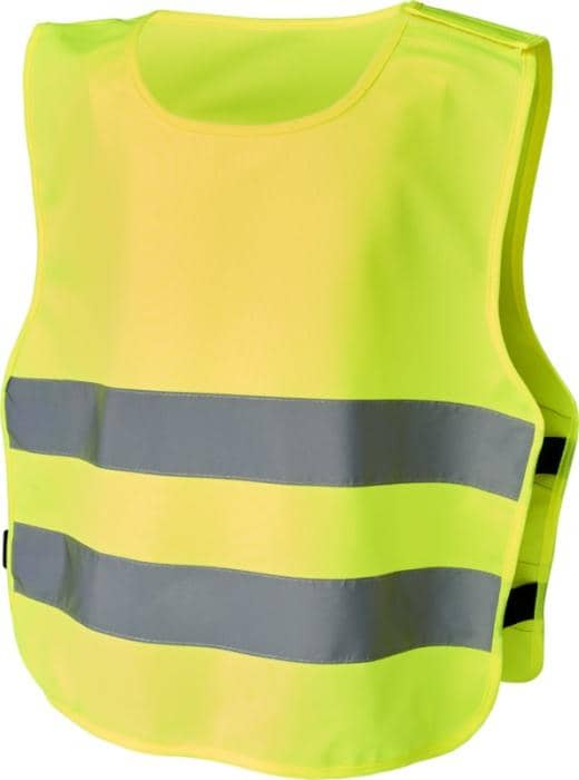 Marie Velcro Safety Vest Kids with logo Marie Velcro Safety Vest Kids with logo in XS size, suitable for children aged 7-12 with a length of 104-121 cm. Large decorative area on the front and back of the vest. Available colors: Neon yellow Velcro fasteners on the shoulder and lower elastic bands provide extra security and make the vest easy to put on. The elastic bands on the other side make it stretchy, making it easy to wear over thick coats. The vest has been tested and certified according to standard EN 1150:1999. It also complies with the PPE guidelines for application described in Regulation (EU) 2016/425 Personal Protective Equipment Category II. Polyester.